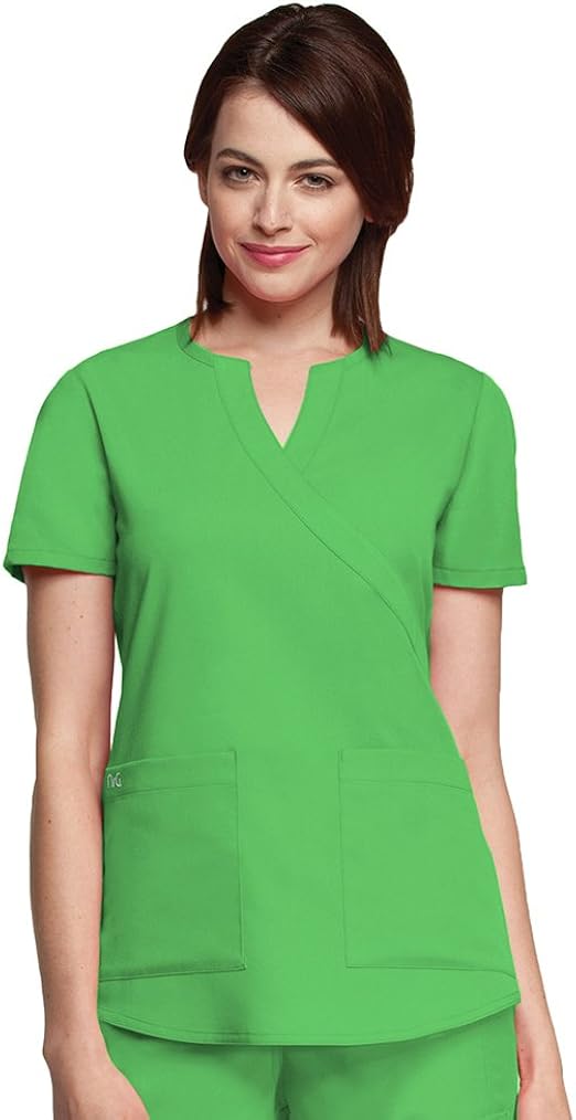 Amazon Com Barco Nrg Women S Junior Fit 2 Pocket Mock Wrap Panel Scrub Top Clothing