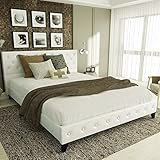 Urest Full Size Bed Frame Platform Bed Mattress Foundation Wood Slat Support Upholstered Button Tufted Diamond Stitch with Headboard, White