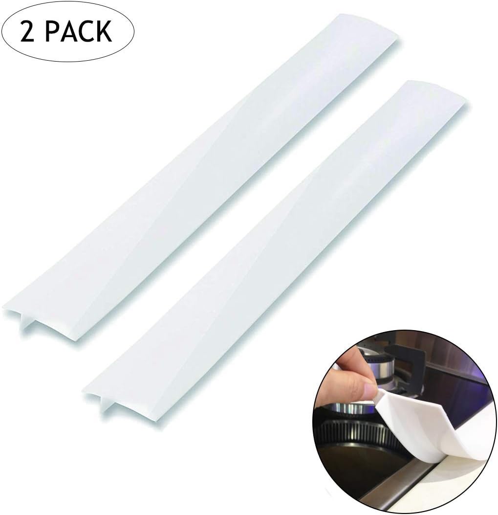 Kitchen Silicone Stove Counter Gap Cover, Easy Clean Heat Resistant Wide & Long Gap Filler, Seals Spills Between Counter, Stovetop, Oven, Washer & Dryer, Set of 2 (25 Inches, White)