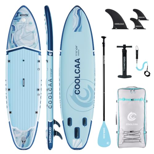 COOLCAA Mermaid SUP Board, 350cm (Extra Groß) Stand Up Paddling Board, Aufblasbares Stand-Up Paddle Board mit 86cm Extra Breit, Fishing Paddleboard mi