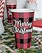 Greenhouse Compostables, Merry Christmas Paper Cups, 50 ct, 16oz - 100% Compostable, Red and Black Buffalo Check Plaid, Disposable Holiday Party Drinkware