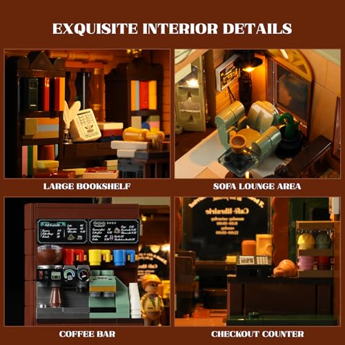 Funwhole Buchcafé Illuminated Building Kit Set - City Coffee House LED Light Modular Construction Model Sets 1718 Pieces for Adults and Teenagers