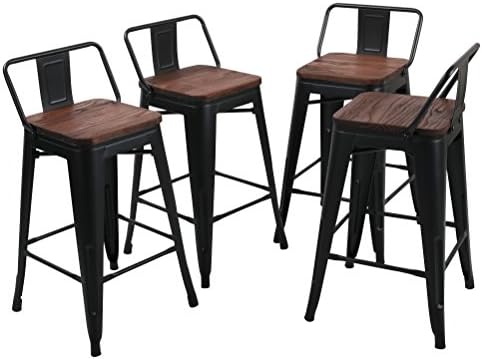 Tongli Metal Barstools Set Industrial Counter Stool (Pack of 4) Patio Dining Chair Low Back 26"