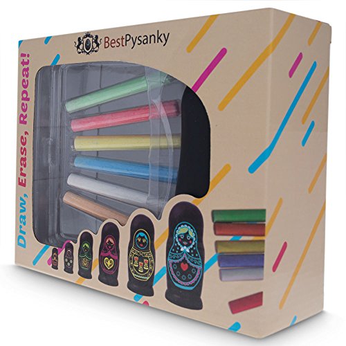 4.5" Set of 6 Blank Blackboard DIY Plastic Nesting Dolls + 6 Chalks