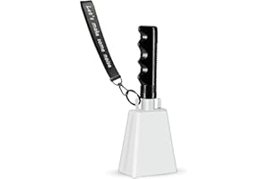 YOIILIFEE Cowbell Noise Makers with Handle and Wrist Strap – 8 Inch Loud Steel Cheering Cow Bells for Sporting Events, Football Games, Parties, Concerts & More (White)