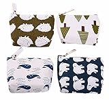 Bonaweite Canvas Coin Purse for Women and Kids, Change Bag with Zip and Liner, Animal Zipper Pouch Under 10, Cute Office Work Gifts for Friends,Colleagues and Families ,Set of 4