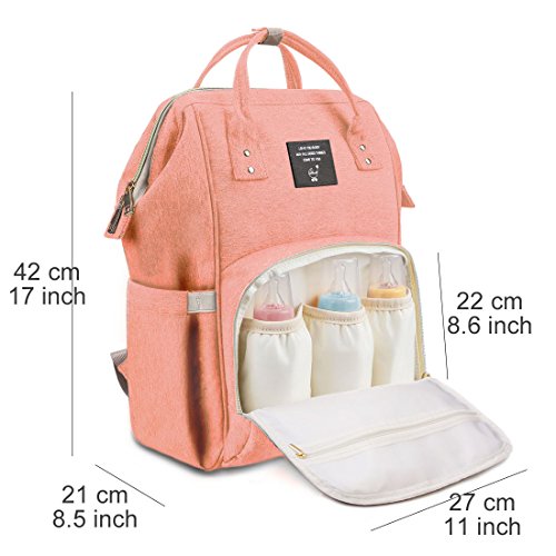 Diaper Bag Backpack with Stroller Straps, Airlab Bag for Baby Large Nappy Bag with Wipes Dispensers for Mom Dad Unisex, Organizer for Bottles, Diaper, Clothes and Changing Pad, Pink