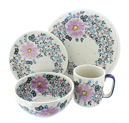 Blue Rose Polish Pottery Lilac Garden 16 Piece Dinner Set