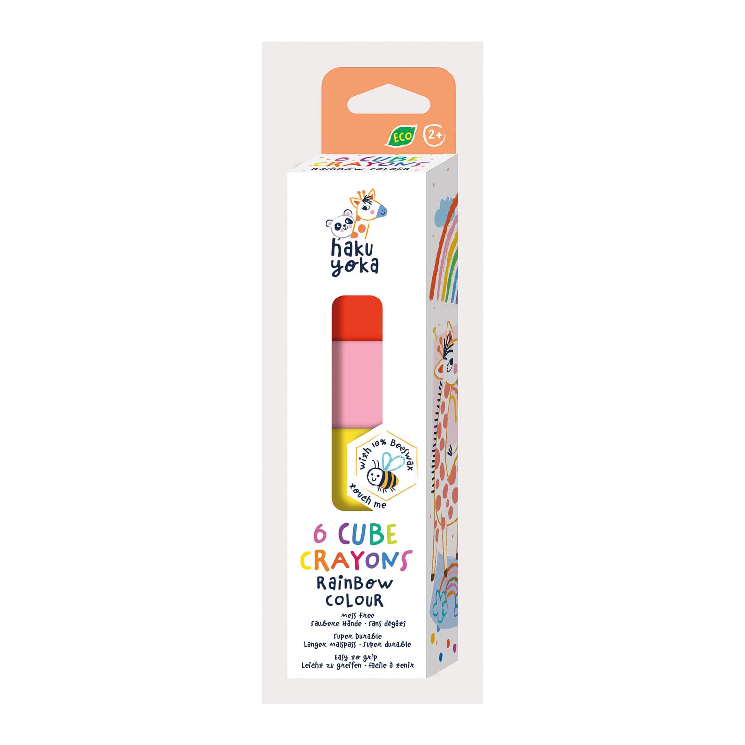 Haku Yoka 6 Cube Crayons - Rainbow Theme, Super Durable and Easy to Grip Mess Free Crayons for Ages 2+, Natural Beeswax & Organic Mineral, Certified Safe Crayons