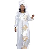 HD West African Bazin Dress for Woman Floral Embroidery African Female Native Maxi Dresses