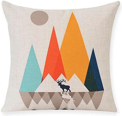 Colorful Abstract Geometric Triangle Mountain Sun And Moon Wildlife Bucks Moose Birds Cotton Linen Decorative Throw Pillow Case Cushion Cover Square 18 "X18 "
