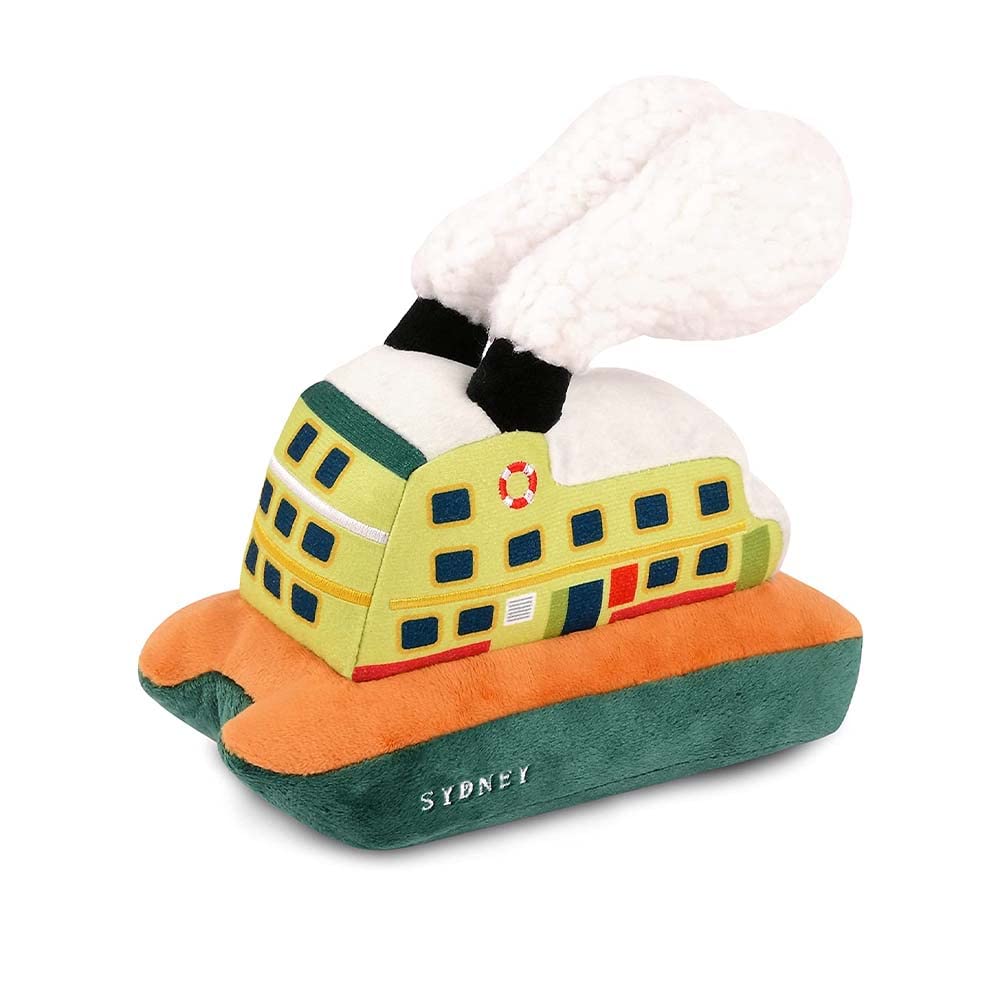 P.L.A.Y. Plush Dog Toy – Sydney Ferry from Canine Commute Collection | Durable Eco-Friendly Squeaky Pet Toy | Machine Washable | Recycled Fill | Soft Chew Toy for Dogs