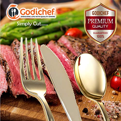 GODICHEF 300 Premium Royal Gold Plastic Silverware Set 100 Spoons 100