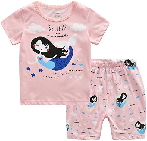 CNBABY Little Girls Pajamas Mermain Kids 100% Cotton Sleepwear Sets