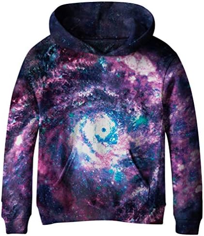 Euro Sky Big Girls Kids Blue Galaxy Pockets Sweatshirts Hooded Hoodies 4-16Y
