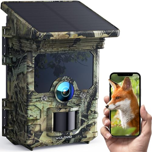 WOLFANG Wildlife Camera WiFi Bluetooth, 4K 68MP Solar Trail Camera, 5200mAh Lithium Battery, Night Vision Motion Activated 0.1s Trigger Time Game Camera for Wildlife Monitoring