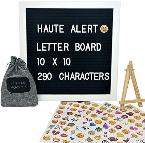 Letter Board - Felt Letter Board Black 10 x 10 inch Oak Frame - 290 Changeable White Plastic Letters - Open Face Bulletin Board - Vintage Wooden Message Board (10 x 10, Black - White Frame w/Easel)