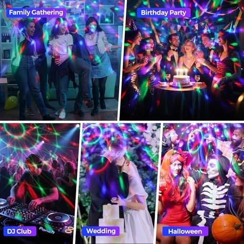 Gobikey Disco Lights 360° Rotating Music Control Disco Ball Party with Remote Control and 2m Cable, 15 RGB Light Effects, Great for Home Party, Birthday, Holiday
