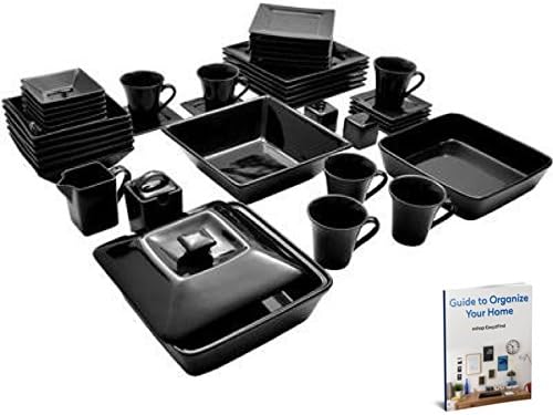 Dinnerware Set 45 Piece Square Banquet Plates Dining Dishes Kitchen Bowls (black)