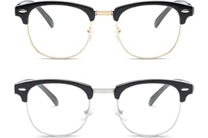 aisswzber Fashion Vintage Classic Semi-Rimless Half Frame Clear Lens Glasses
