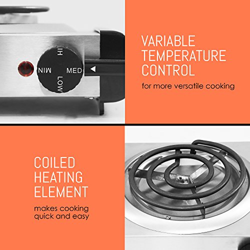 Elite Gourmet Countertop Double Coiled Burner, 1400 Watts, White