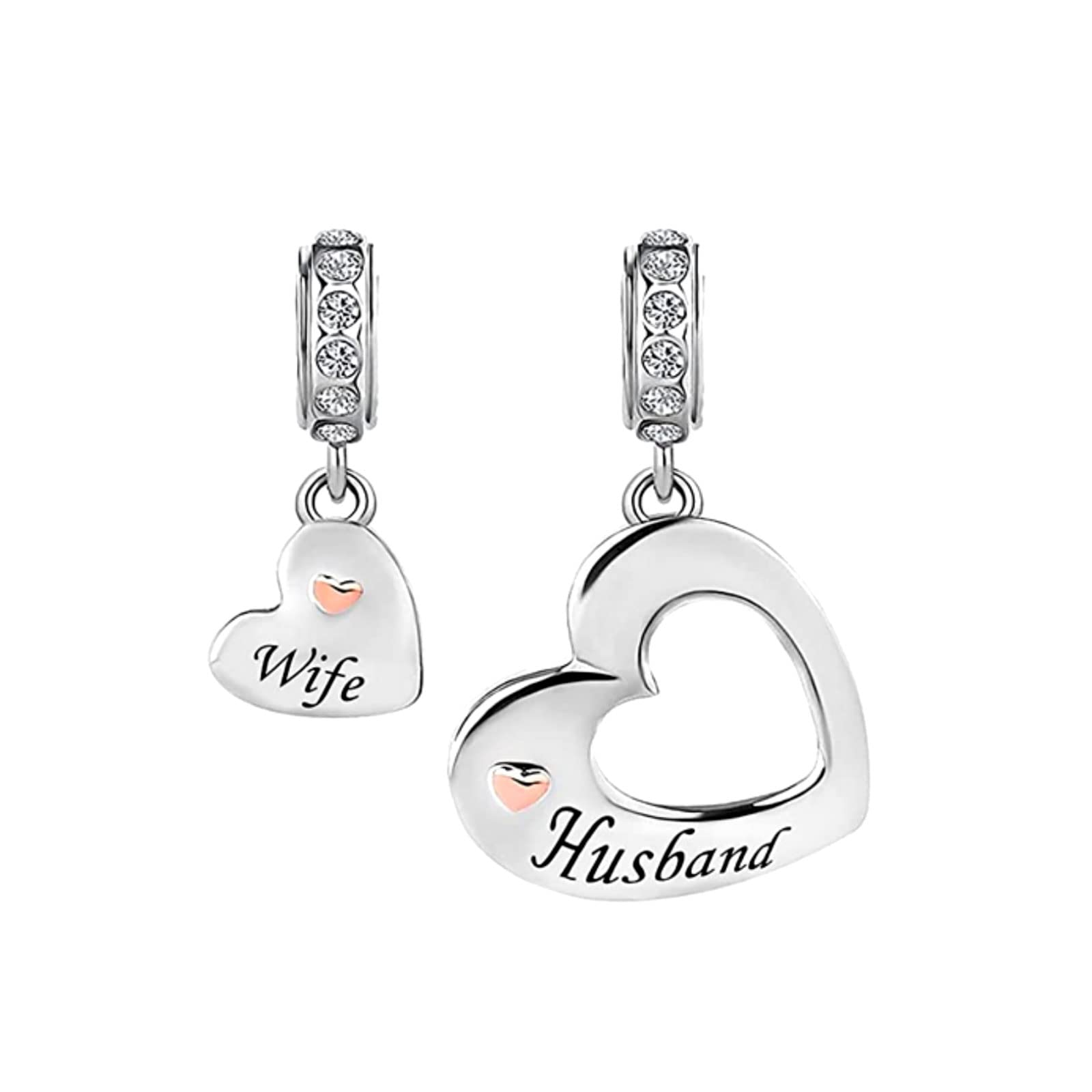 KunBead Jewelry Valentines Day Gift Love Heart Matching Charms for Wife Charm Compatible with Pandora Bracelets