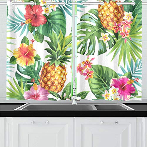 ENEVOTX Exotic Tropical Fruit Sketch Summer Pineapple Kitchen Curtains Window Curtain Tiers for Café, Bath, Laundry, Living Room Bedroom 26 X 39 Inch 2 Pieces