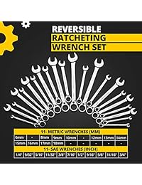 Juego de llaves de trinquete [mejorado] 22 piezas   Juego de llaves de trinquete de acero cromo vanadio SAE y llave de combinación métrica   Juego de llaves de trinquete   Juego de llaves de trinquete