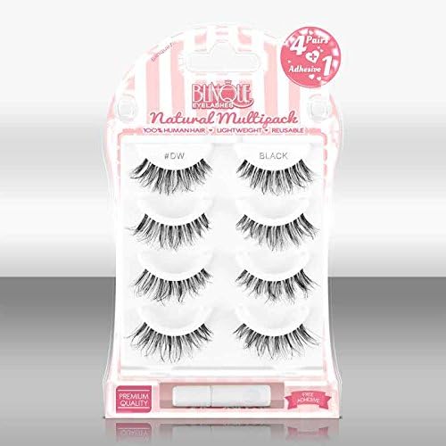 Blinque Premium Multipack (4+1) 100% Human Hair False Eyelashes 4 Pairs &amp; Adhesive Glue, Style #DW