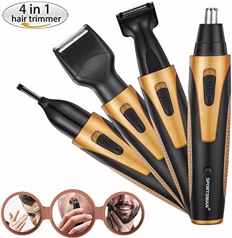 Nose Hair Trimmer, Rechargeable Electric 4 in 1 Set for Trimming Nose&amp;Ear Hair, Eyebrow, Sideburn and Beard Vacuum Cleaning System for Men, YIWEISI Waterproof Rotating Blade (Not USB Charging, Gold)