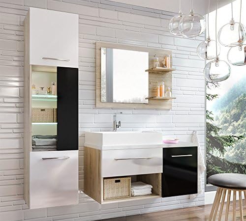 Naka24 Badmobel Set Aruba 60 Cm Weiss Schwarz Hochglanz Mobel Mit Waschbecken Badset Amazon De Kuche Haushalt
