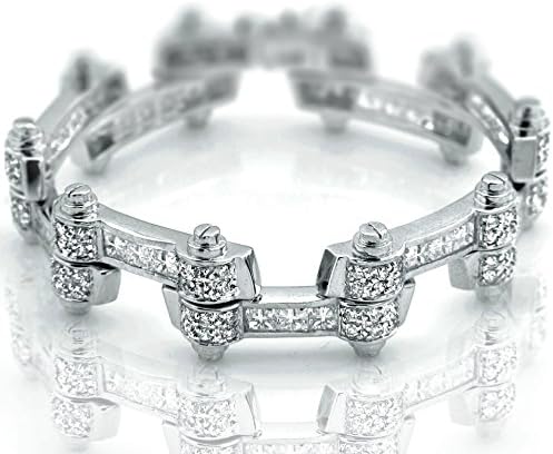 Men's Elegant Sterling Silver .925 Bracelet with Channel-Set Simulated Diamond Princess-Cut Cubic Zirconia (CZ) Stones, Secure Box Lock, Platinum Plated. Available in sizes 8" 9"