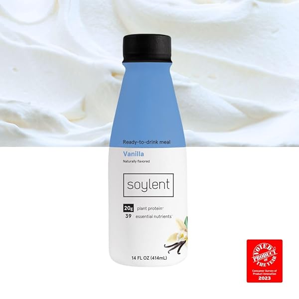 SOYLENT VANILLA MEAL REPLACEMENT SHAKE, READY-TO-DRINK PLANT BASED PROTEIN DRINK, CONTAINS 20G COMPLETE VEGAN PROTEIN AND 1G SUGAR, 14OZ, 12 PACK