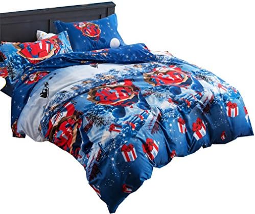 swrose Cartoon Merry Christmas Santa Claus Comfort Bedding Sets (Queen, Blue)