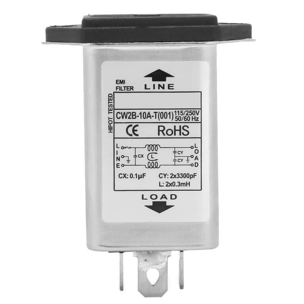 EMI Power Filter,CW2B-10A-T (001) EMI Power Filter with Fuse Socket 2-in-1 Single Safety 125/250V