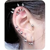 Quizzhe 10Pcs 16gauge Barbell Earrings for Women Man 1.2mm Eyebrow Daith Cartilage Tragus Silver Nipplerings Piercing 4mm Ball Cone Round Ball Pointed Cone Straight Rod Nose Ring Horseshoe Rod Piercing Jewelry Combination Set