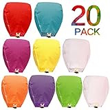 BATTIFE Sky Lanterns Flying Chinese Lanterns Biodegradable Eco Friendly and Fully Assembled 20 Pack Mixed Colors for Party Vacation Holiday Release in Sky