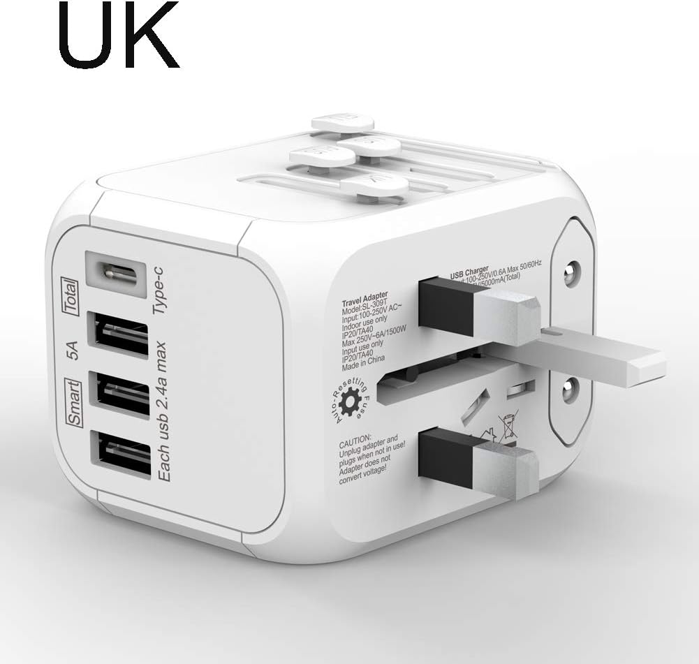 JMFONE 2500W Universal International Travel Adapter for Hair Dryers, 2 USB Charging and UK/AU/US/EU Worldwide Plug Adapter for Europe, Italy, China, Australia, Japan 160 Countries - - 