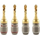 Nakamichi FanLock Excel Series 24k Gold Plated BFA Banana Plug 10 AWG - 18 AWG Gauge Size 4mm for Speakers Amplifier Hi-Fi Stereo Home Theatre Radio Audio Wire Cable Quick Connector, 4 Pcs (2-Pairs)