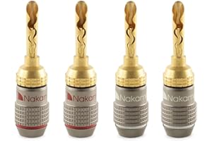 Nakamichi FanLock Excel Series 24k Gold Plated BFA Banana Plug 10 AWG - 18 AWG Gauge Size 4mm for Speakers Amplifier Hi-Fi St