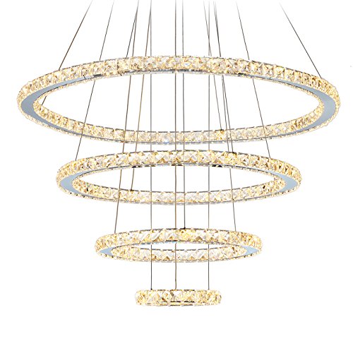 MEEROSEE LED Crystal Chandeliers Modern Ceiling Lights Light Fixtures Pendant Lighting Dining Room Chandelier Contemporary Adjustable Stainless Steel Cable 4 Rings D31.5+23.6"+15.7"+7.8" at Amazon