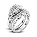 Haluoo Bridal Wedding Bands Set, 2-in-1 Fashion Lady Zirconia Ring Round Cubic Zirconia Flower Leaf Bride Engagement Ring Anniversary Promise Ring for Women Girls (7, Silver)thumb 2