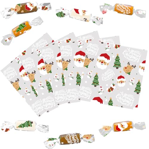 DIYASY 600 Pcs Christmas Candy Wrappers for Caramels, Clear Cellophane Wrapper Xmas Nonstick Chocolate Wrapping Wax Paper Sweets Holiday Baking Packaging 5