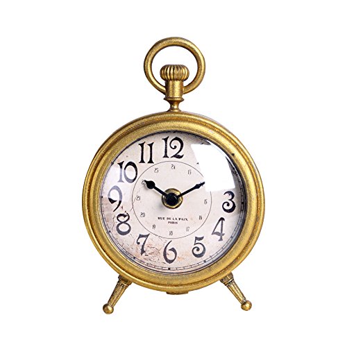 NIKKY HOME Vintage Distressed Gold Table Clock, Decorative Pocket Watch