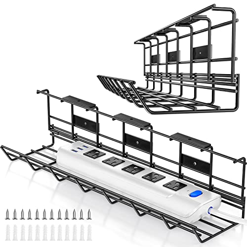 2 Pack DELAMU Under Desk Cable Management Tray, Metal Cord Organizer ...