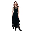 CA Fashion Womens Sleeveless Floral Lace Tiered Long Irregular Party Dress, Black, X - Large