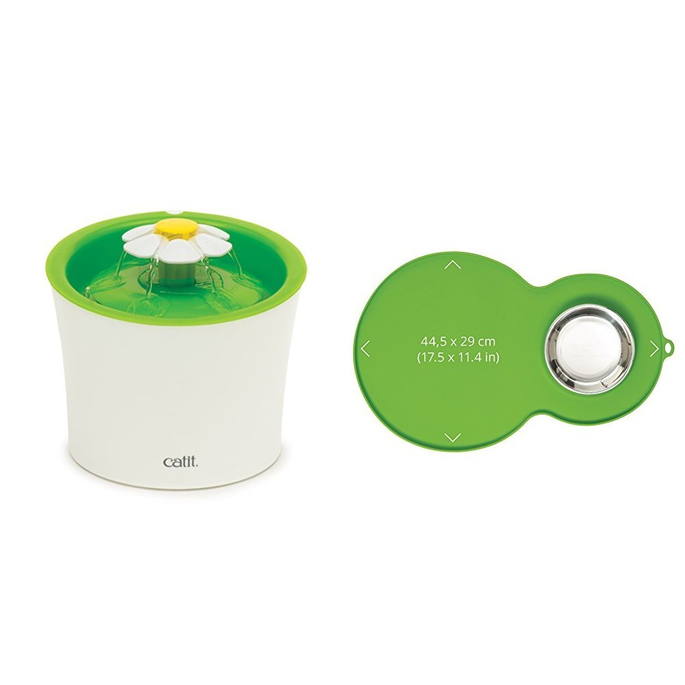 Catit Original Flower Fountain 3 Litre Water Fountain for Cats and Small Dogs Peanut Placemat, Medium, Green