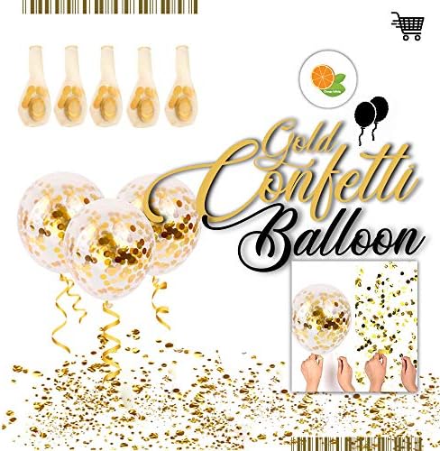 Latex Helium Party Balloons, 50 Pieces 12" Balloons; [10x Translucent with Golden Confetti Balloons and 40x 8 Metallic Colors Helium Balloons]