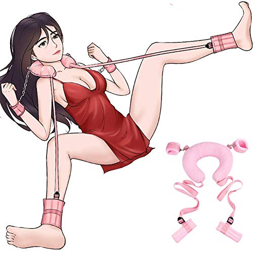 Ruinika New Plush Set Toy Suit Hands and feet restrained Ribbon SM Kit for Couple Adult Sexy Suit, Special Bundled Binding Couple Flirting Set for Sexy Fun SM Storage Bag Set Adult Products (Pink)