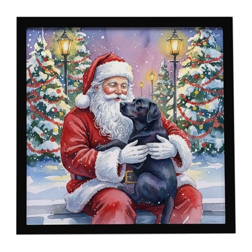 Caroline's Treasures Black Labrador Retriever with Santa Claus Framed Metal Pri…